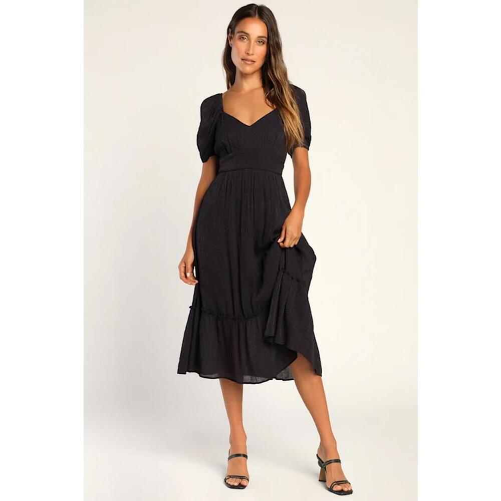 Lulus Simply a Sensation Puff Sleeve Midi‎ Dress - NWT